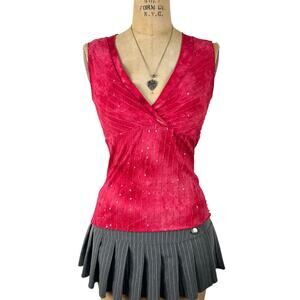 Vintage Moa Moa Y2K Hot Pink & Silver Sequin V-Neck Going Out Top Size S